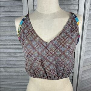 NEW Kathmandu Kantha 100% cotton, Reversible V-Neck Cropped Tank Top